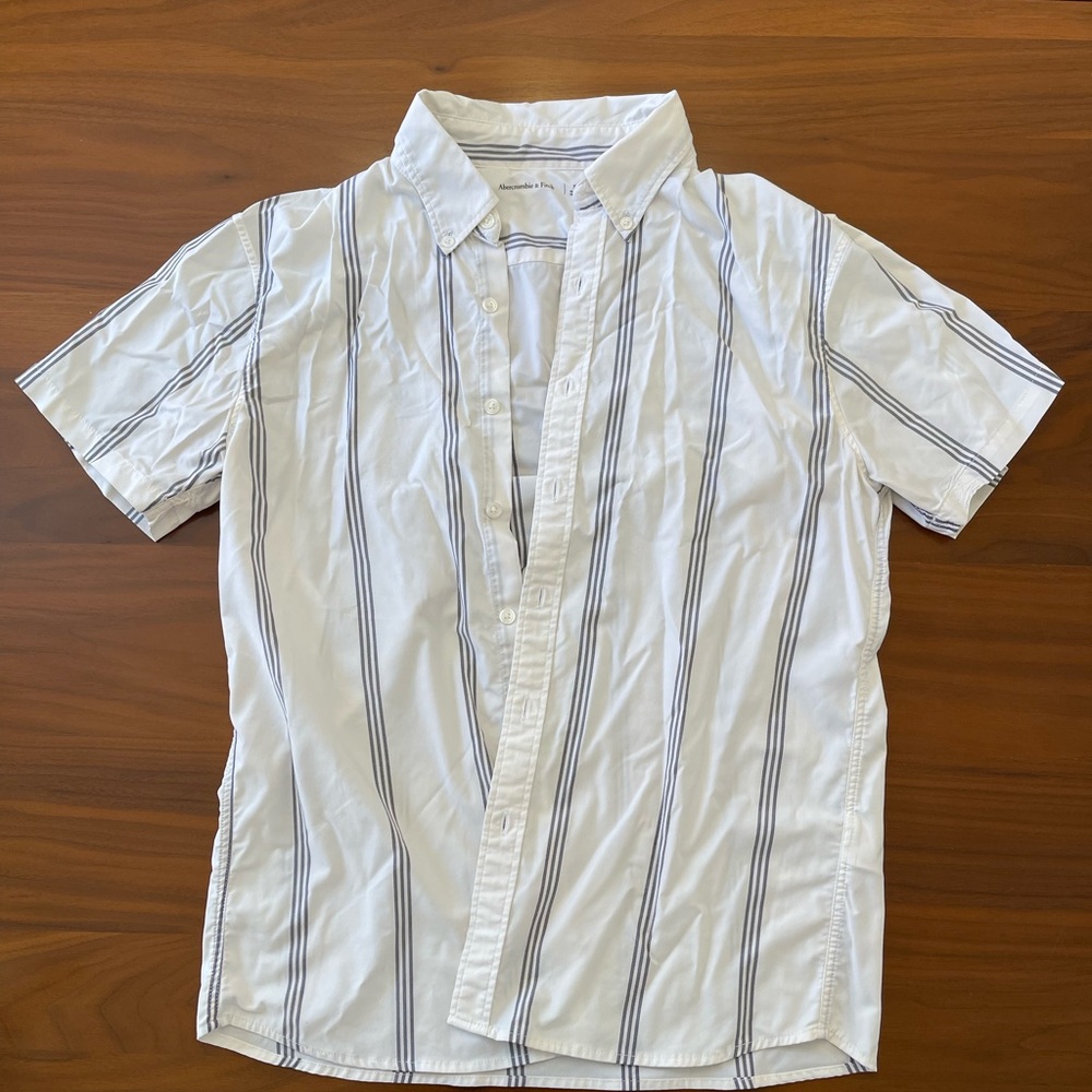 Abercrombie & Fitch White Striped Casual Button Down Shirt